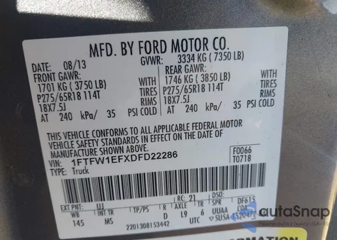 2013 Ford F-150 Xlt z USA, uszkodzony, nr VIN 1FTFW1EFXDFD22286